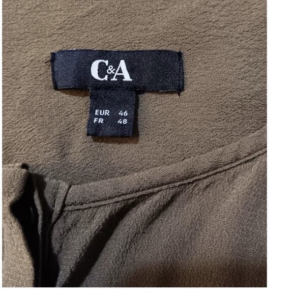 C&A (European) Blouse Top Olive Green Peasant Lagenlook Minimalist Flowy‎ XL/46 - Picture 4 of 6